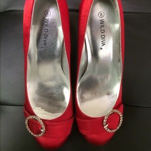 Red satin heels
